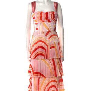 RACHEL GILBERT Printed Pleated Midi Dress Size S | US 4 - Pink Multi